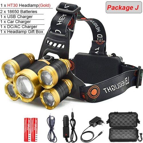 Lampe Frontale Puissante Avec Zoom Xml 3/5 T6, 8000lm, Alimentée Par Batterie 18650 Rechargeable, Idéale Pour Le Camping