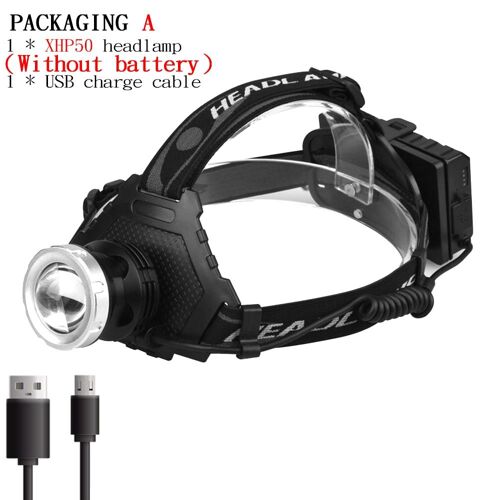 Lampe Frontale Rechargeable Super Puissante 18650 Xhp50 Phare Led Usb Xhp70, Lampe-Torche Zoom Led Pour La Pêche