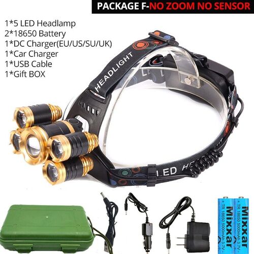 Lampe Frontale Puissante Zk25, 5 T6, 8000lumens, Batterie 18650, Idéal Pour Le Camping Et La Pêche