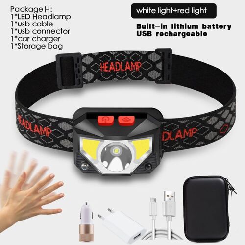 Lampe Frontale Puissante Avec Capteur De Mouvement Corporel, Rechargeable Par Usb, Idéale Pour Le Camping, 6000lms
