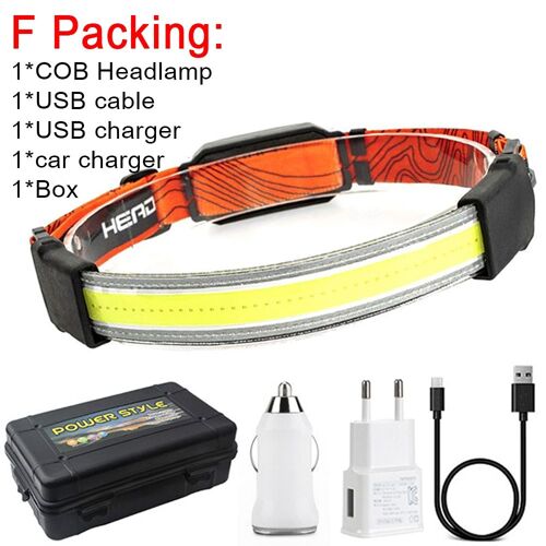 Lampe Frontale Pliable À Capteur Led Cob, Avec Batterie Intégrée, Rechargeable Par Usb, Idéale Pour Le Travail Ou Le Camping