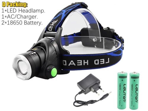 D Pack - Avoir Batterie - V6 Led - Lampe Frontale Portable À Led Avec Fonction Zoom Xml-, Idéale Pour La Pêche, Le Camping, La Randonnée Ou Le Vélo