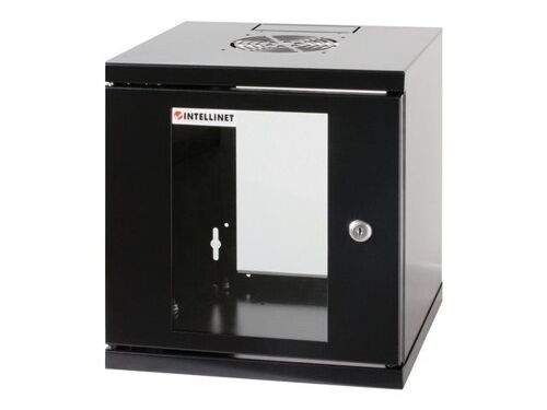 Intellinet Network Cabinet, Wall Mount (Standard), 12U, Usable Depth 350mm/Width 540mm, Black, Assembled, Max 60kg, Metal & Glass Door, Back Panel, Removeable Sides,Suitable also for use on desk or floor,19",Parts for wall install (eg screws/rawl...