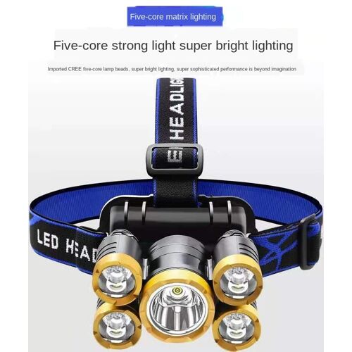 166000 Cinq - Le Noir - Lampe Frontale De Pêche Rechargeable À Cinq Têtes, Lumière Extra Brillante, Longue Portée, Pour Mineurs, 99