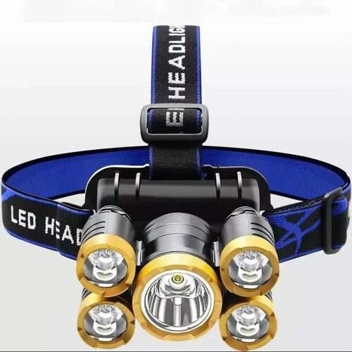 88000k Cinq - Le Noir - Lampe Frontale De Pêche Rechargeable À Cinq Têtes, Lumière Extra Brillante, Longue Portée, Pour Mineurs, 99