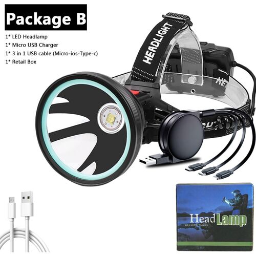 Blanc Xhp50.2 (5mm) - Xhp90.2 Blanc Jaune Couleur Led Phare Phare Lampe Frontale Lampe De Poche Torche 32w Xhp50 3*18650 Batterie Batterie Batterie 7800mah Lumière