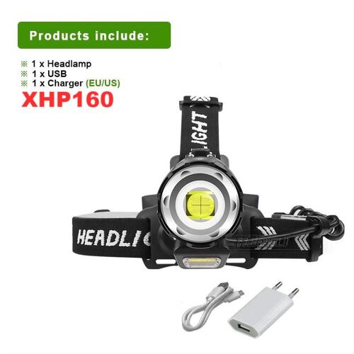 B - Xhp160-Chargeur - Le Noir - Lampe Frontale Led La Plus Puissante Et Rechargeable, Avec Zoom 18650, Xhp160, Xhp100, Xhp90.2, Nouveau