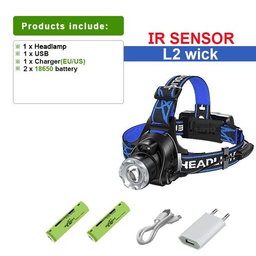 Paquet L2b - Lampe Frontale À Led Rechargeable, Puissante, Avec Capteur Ir, Xhp199, 18650, Xhp90.2, Lanterne, 1000000lm