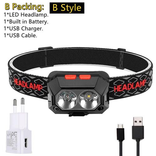 B Emballage - St Style - Pas De Boîte - Lampe Frontale À Led Avec Batterie Intégrée, Rechargeable Par Usb, Lumière Rouge, Idéal Pour La Pêche, Le Camping Ou La Tente, 2 Modèles