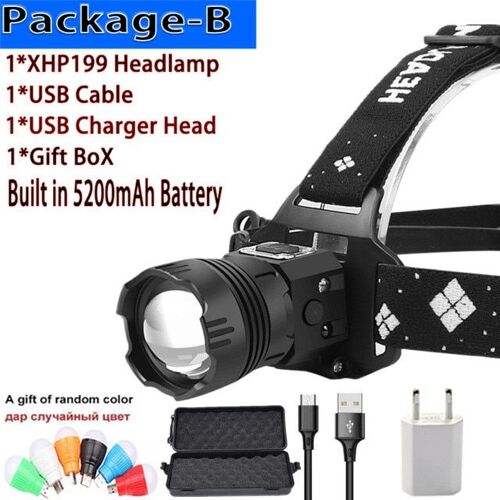 Batterie Intégrée - Lampe Frontale À Capteur Ir Xhp199, Rechargeable Par Usb 2021, Haute Capacité, Lampe-Torche Puissante, Lanterne De Pêche, Xhp90, Nouveauté 18650