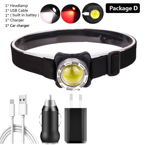 Tête Noire - Lampe Frontale Rechargeable Par Usb, Lampe Frontale Puissante Avec Batterie Intégrée Pour La Tête Étanche Éclairage Rouge Blanc