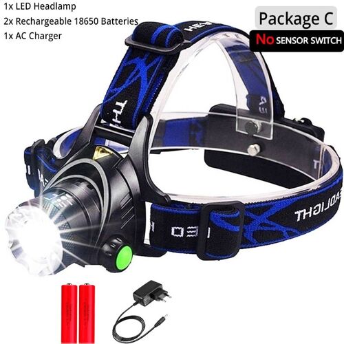 Pas De Capteur-C - T6-Low Lightness - 8000lm Led Phare Le Plus Lumineux Zoomable Phare Led Lampe Frontale Étanche Lampe Frontale Avant Torche Utilisation 18650 Batterie