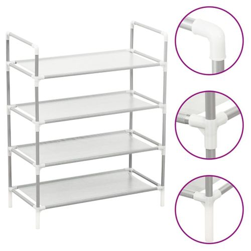Vidaxl Étagère À Chaussures 4 Étagères Métal Et Tissu Intissé Argenté