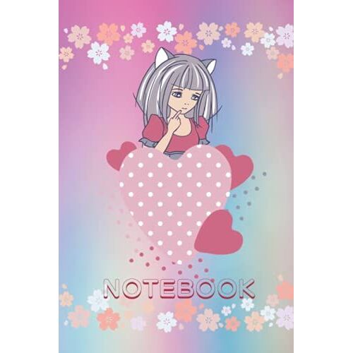 Notebook: Anime Notebook With Hearts And Sakura, 6"X9", College Ruled