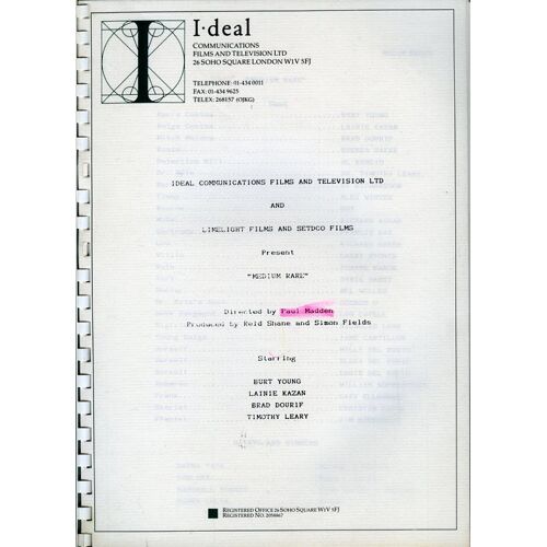 Medium Rare, Dossier De Presse, Réalisé Par Paul Madden, Avec Burt Young, Lainie Kazan, Brad Dourif