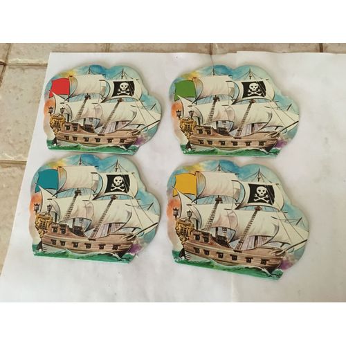 Lot De 4 Plaques En Cartons Caravelles Pour Le Jeu Canon Noir Miro 1979