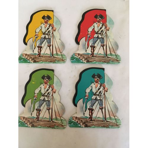 Lot De 4 Plaques Cartons Radeau Pirate Pour Le Jeu Canon Noir Miro 1979