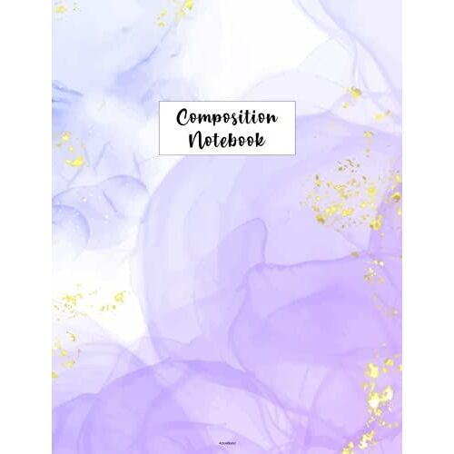 Composition Notebook: Journal, Wide Ruled Lined Paper, Blue, Lilac And Gold Marble, For School, Home, College, Writing Notes Everywhere