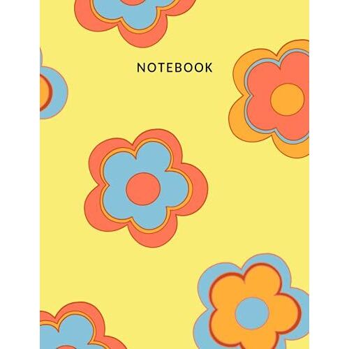 Notebook: Groovy Cosmos Flower Print Composition Notebook In Pastel Colors - College Ruled 120 Pages - Large 8.5 X 11 In: Cute Minimal Yellow Groovy Cosmos Flower Print Notebook