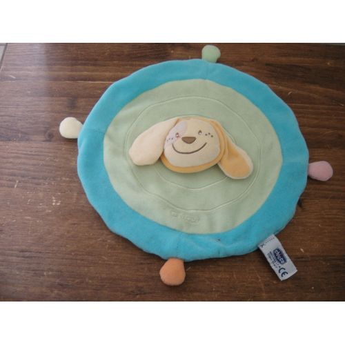 Doudou Plat Rond Chien Bleu Et Vert Chicco