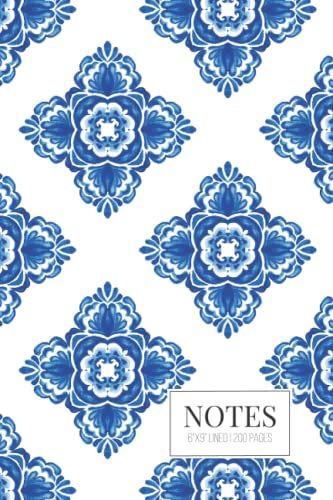 Pretty Watercolor Notebook For Writing: Decorative Blue Tile Notebook Journal Cover - 6"X9" | 200 Pages Lined | Note Taking, Journaling, Scribbling ... Journaling, Ideas And Great For Gifting.
