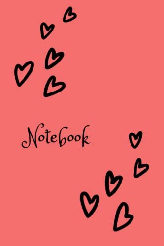Notebook, Journal, Blank Lined Paper, 6x9", 120 Pages, Pink And Black Heart