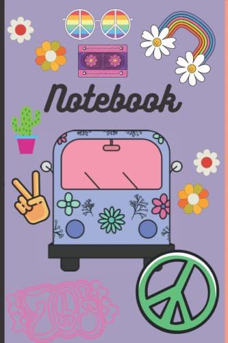 Retro Hippie Notebook, Cute 6 X 9" Hippie Notebook For Girls, 120 Lined Pages