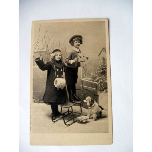 Carte Postale Ancienne - 2 Enfants Et Un Chien