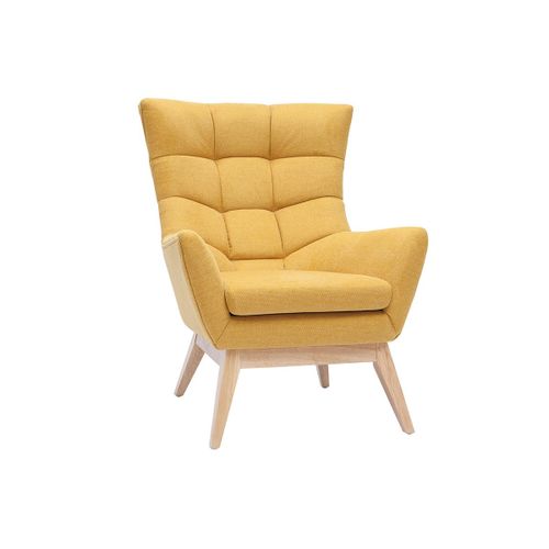 Fauteuil Scandinave Effet Velours Texturé Moutarde Et Bois Brody
