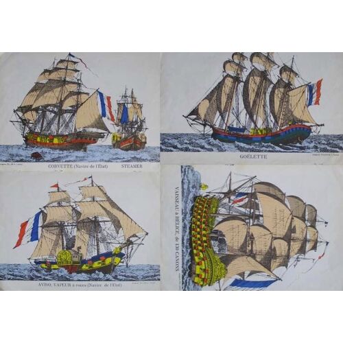 Images D'epinal, Imagerie Pellerin. 2 Images Recto-Verso : Goëlette, Aviso Vapeur À Roues (Navire De L'etat), Vaisseau À Hélices De 130 Canons, Corvette Et Steamer.