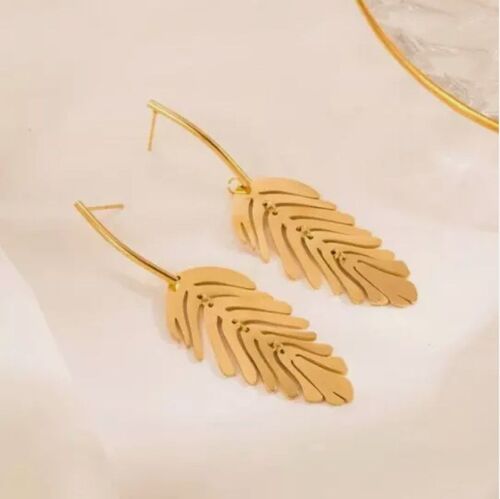 Boucles D'oreille Femme Acier Inoxydable Doré Feuille 4438