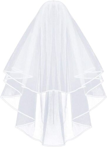 Voile de Mariage Courte 2 Couches avec Peigne Voile de Mariée brodé de Ruban Vintage Cathédrale de Mariage Voile de Mariée Idéal pour Les Déguisements de Soirées Mariage Reprises de Banquet