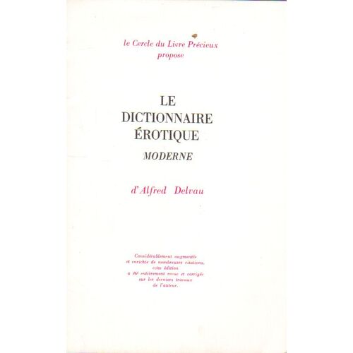Le Dictionnaire Erotique : Cercle Du Livre Precieux 1 