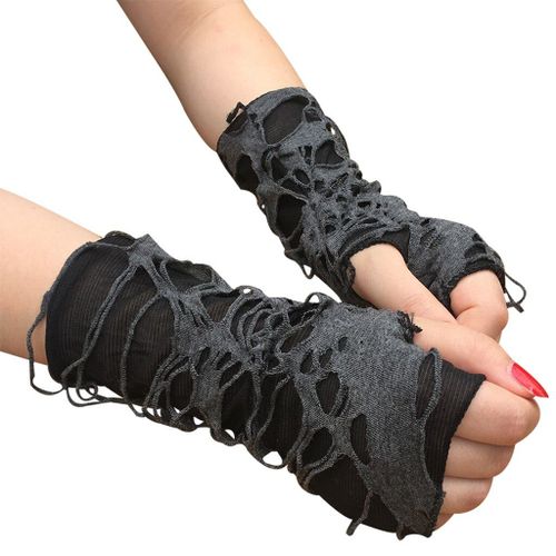 Gants Punk Noirs Sans Doigts Pour Femmes, Tenue De Cosplay, Chauffe Bras Rock