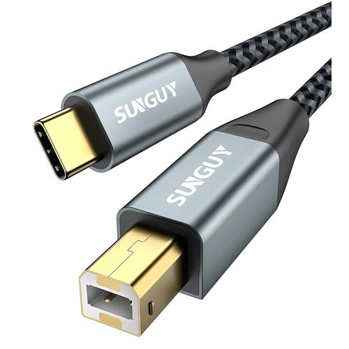 Hamiltion-Câble Usb B Vers Usb C, 3 Mètres Câble D'Imprimante Usb C En Nylon Avec Connecteur Plaqué Or Pour Macbook Pro/Air, Matebook, Dell, Hp, Canon, Scanner, Piano Numérique, Midi Etc-Gris