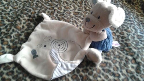 Doudou Chien Pommette Bleu Blanc Gris Mouchoir Couverture Poisson