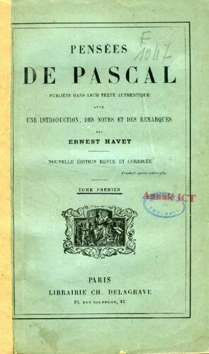 Pensees De Pascal, 2 Tomes