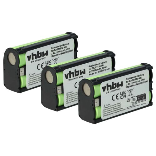 vhbw 3x Batterie compatible avec Sennheiser EK 100 G4, 2015FM, EK 2000, EK 1038, EK 100 G3 casque audio, écouteurs sans fil (1500mAh, 2,4V, NiMH)
