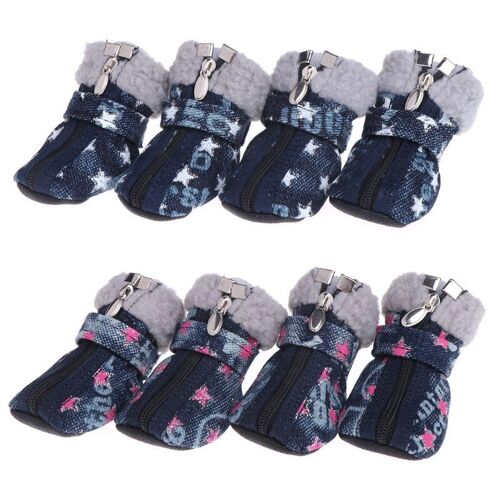 Bottes En Denim Pour Animaux De Compagnie, Chaussures Pour Chiens Et Chiots, Chaudes, Neige, Hiver, Fermeture Éclair Antidérapante