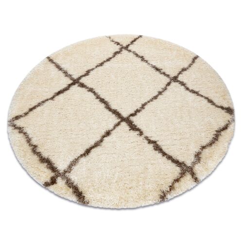 Cercle 160 Cm Tapis Fluffy 2373 Cercle Shaggy Treillis - Crème / Beige