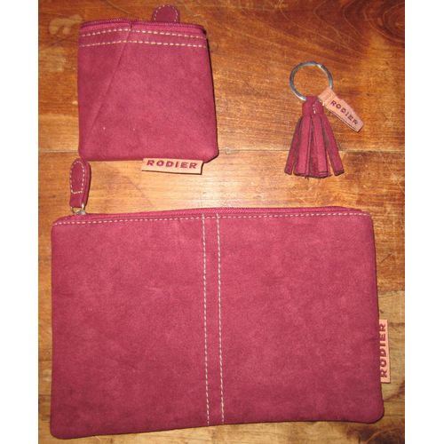 Set 3 pièces Rodier suédine trousse porte clé clefs porte monnaie