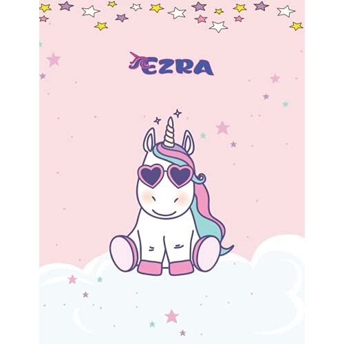 Ezra: Unicorn Notebook Personal Name Wide Lined Rule Paper | Notebook The Notebook For Writing Journal Or Diary Women & Girls Gift For Birthday, For Student | 162 Pages Size 8.5x11inch