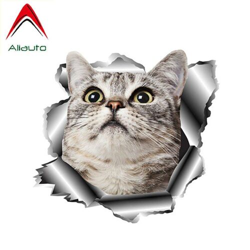 Autocollant De Voiture En Vinyle Chat De Compagnie 13cm X 12cm, Autocollants Réfléchissants En Métal Déchiré, Accessoires De Voiture 3d