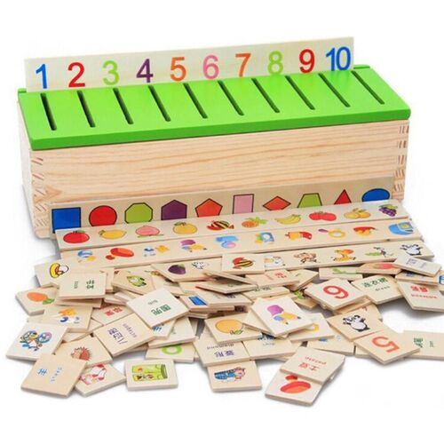 Boîte de classement des connaissances Montessori, boîte d'apprentissage en bois, jouet pour enfants, Alphabet fruits, Figure géométrique, jouet éducatif