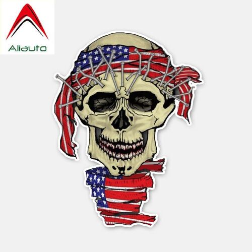 Autocollant De Tête De Mort De 15cm X 12cm, Étiquette En Vinyle, Drapeau Américain, Créatif, Pour Audi A3, Ford, Focus, Opel Astra