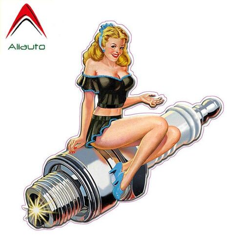 Autocollant De Voiture De Dessin Animé, Autocollant De Bougie D'allumage, Broche Up, Sexy, Accessoires De Moto, Décalcomanie En Pvc Étanche, 13cm X 13cm