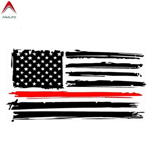 Autocollant De Pompier De Ligne Rouge Mince, Autocollant De Voiture Drapeau Américain En Lambeaux, Autocollant En Vinyle Pour Pare Chocs De Motos Automobiles, 13cm X 8cm