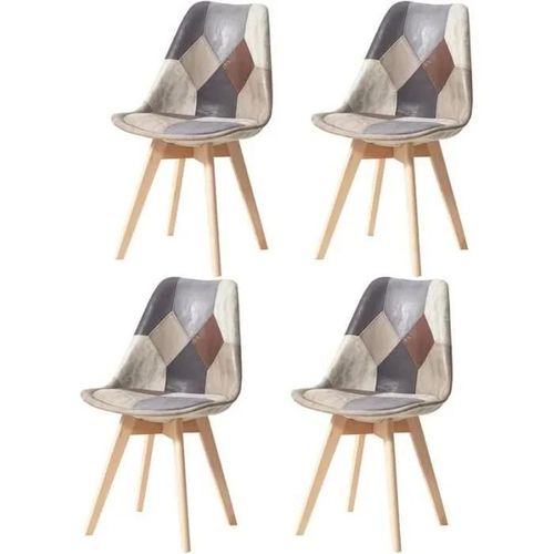 Lot De 4 Chaises - Lin - Pieds En Hêtre Massif - Chaises Rembourrées Design Vintage Patchwork Multicolore(Brun)