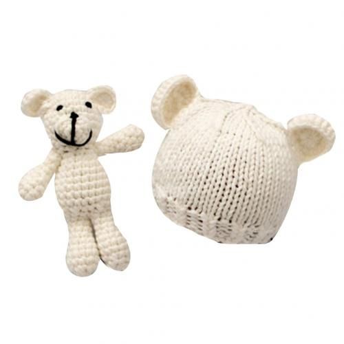 Bonnet Tricoté Pour Bébé, Joli Accessoire De Photographie Pour Nouveau-Né, Poupée Ours De Dessin Animé