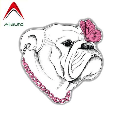 Autocollant De Voiture De Dessin Animé, Mignon Bouledogue Chien Fille Décoration Automobile, Couverture De Décalcomanie En Vinyle Imperméable À Rayures, 13cm * 12cm